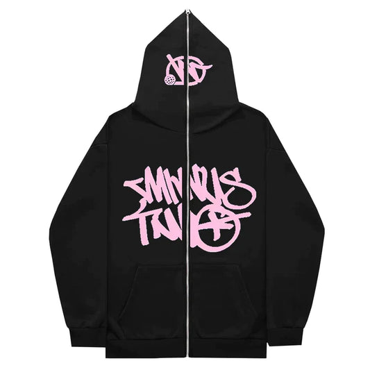 Hoodie Minus Two Full Zip - Black Pink