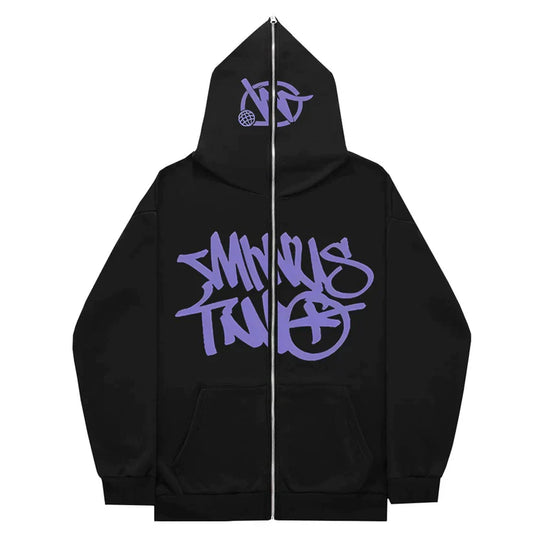 Hoodie Minus Two Full Zip - Black Purple