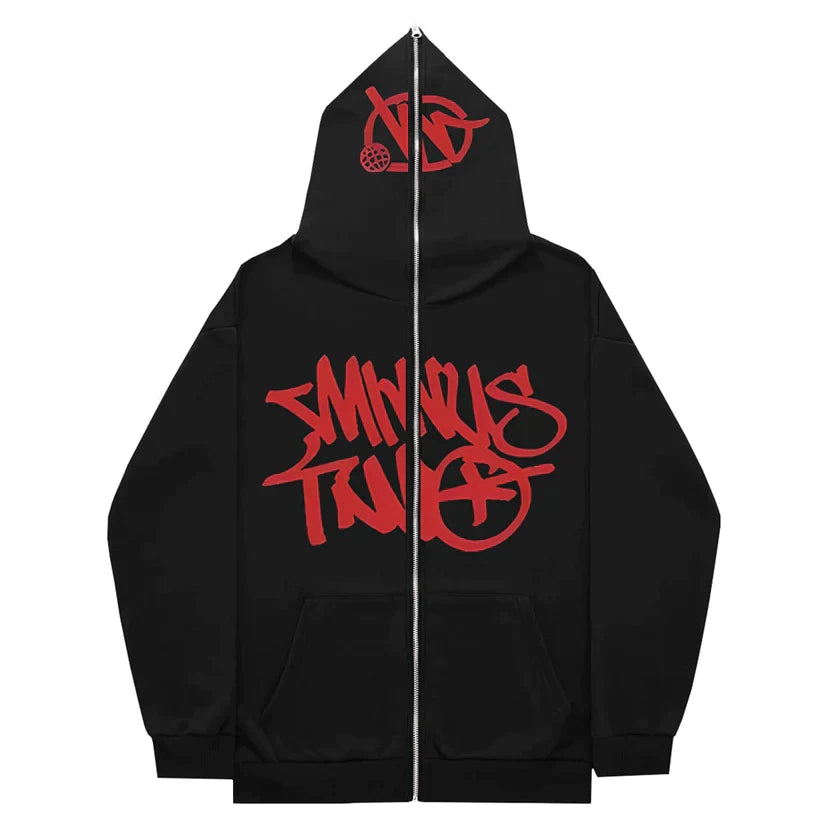 Hoodie Minus Two Full Zip - Black Red