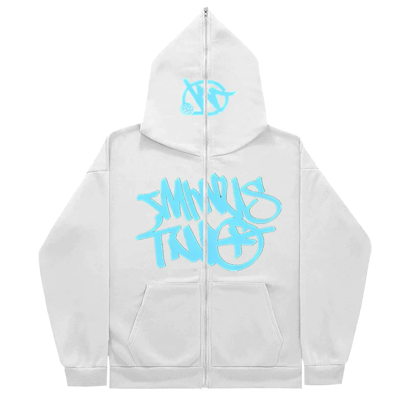 Hoodie Minus Two Full Zip - White Blue