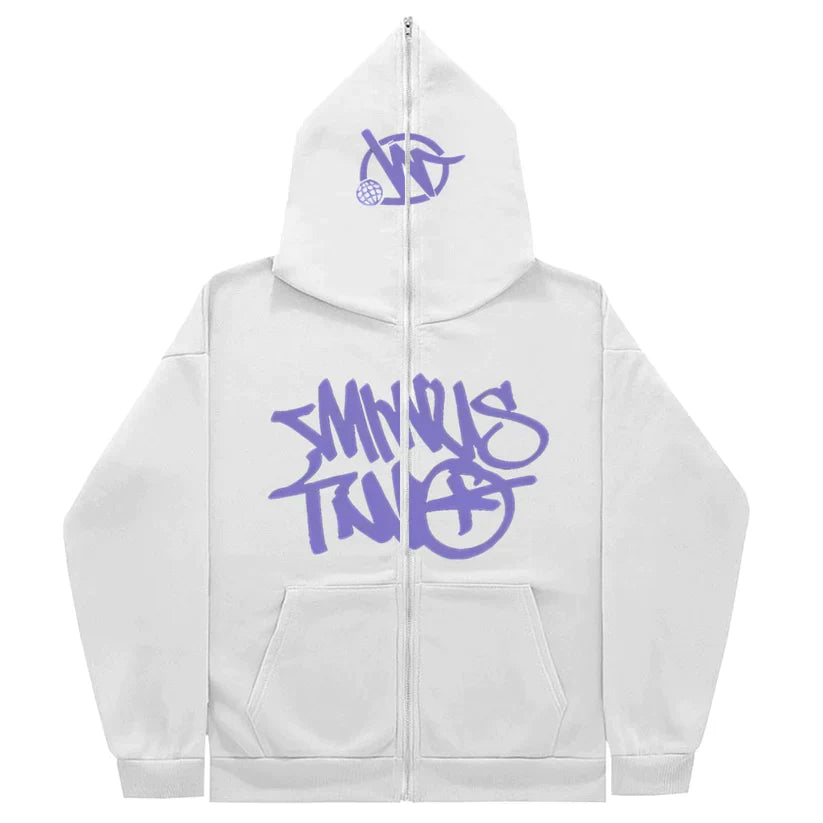 Hoodie Minus Two Full Zip - White Purple