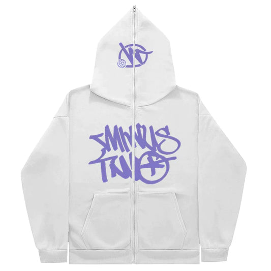 Hoodie Minus Two Full Zip - White Purple