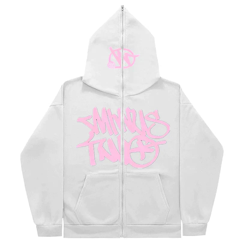 Hoodie Minus Two Full Zip - White Pink