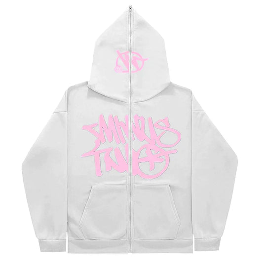 Hoodie Minus Two Full Zip - White Pink