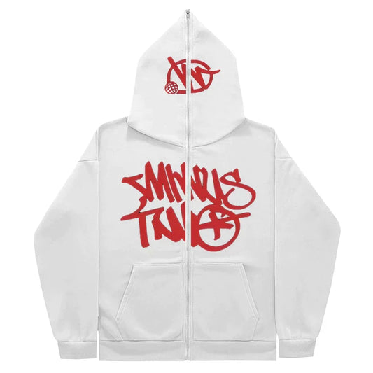 Hoodie Minus Two Full Zip - White Red